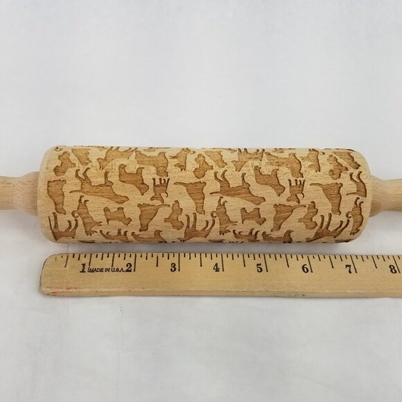 Wooden Rolling Pin Dog Motif Laser Etched Beautiful Baking Springerle Cookie - Picture 7 of 8